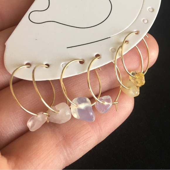 Mini Natural Gemstone Tiny Hoop Earrings - Picture 3 of 6